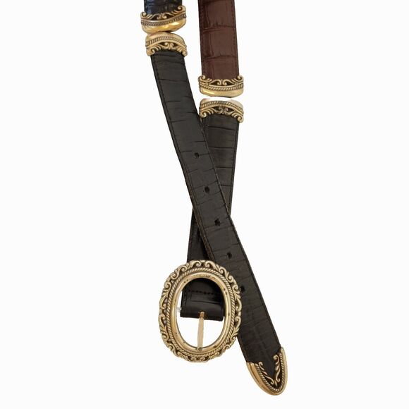 Vtg Brighton Leather Croc Silver Hardware Reversible 4 Opt. Women Belt - Picture 9 of 11